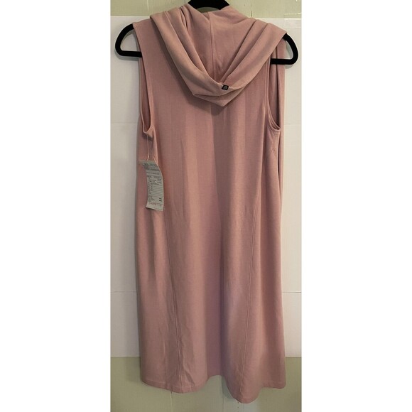 Onzie Sleeveless Hooded Duster Dusty Rose Sweatshirt Athleisure Pen Mark On Hood - Picture 4 of 9